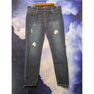 Buffalo Distressed Mid Rise Skinny Jeans Size 12 Raw Hem Y2K Grunge Stretch